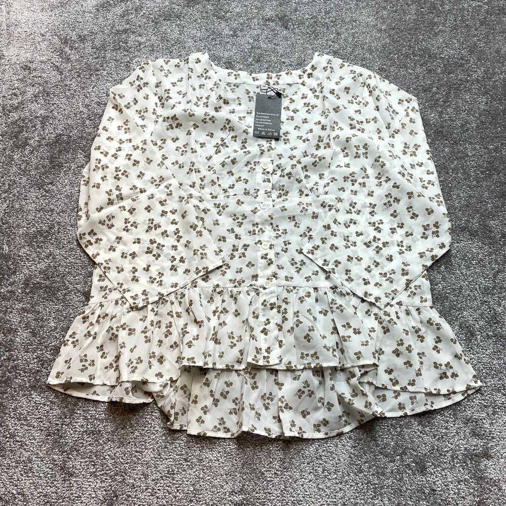Tasamo Blouse Top Womens 2XL White Floral Button Up Long Sleeve Shirt New NWT